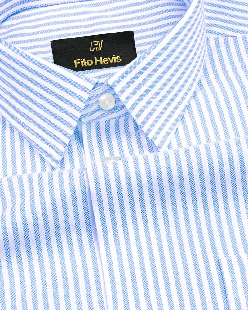 Cotton Stripe Shirt for Men |Slim fit | Sky Blue