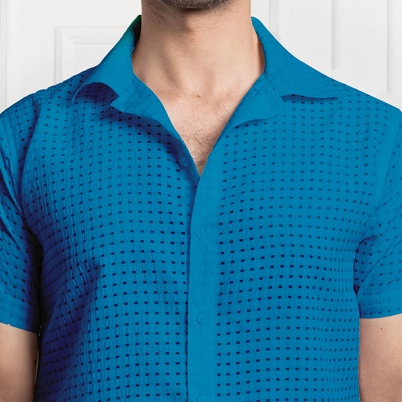 SLIM FIT NET HALF SHIRTS FOR MEN | SUMMER CASUAL SHIRTS Blue