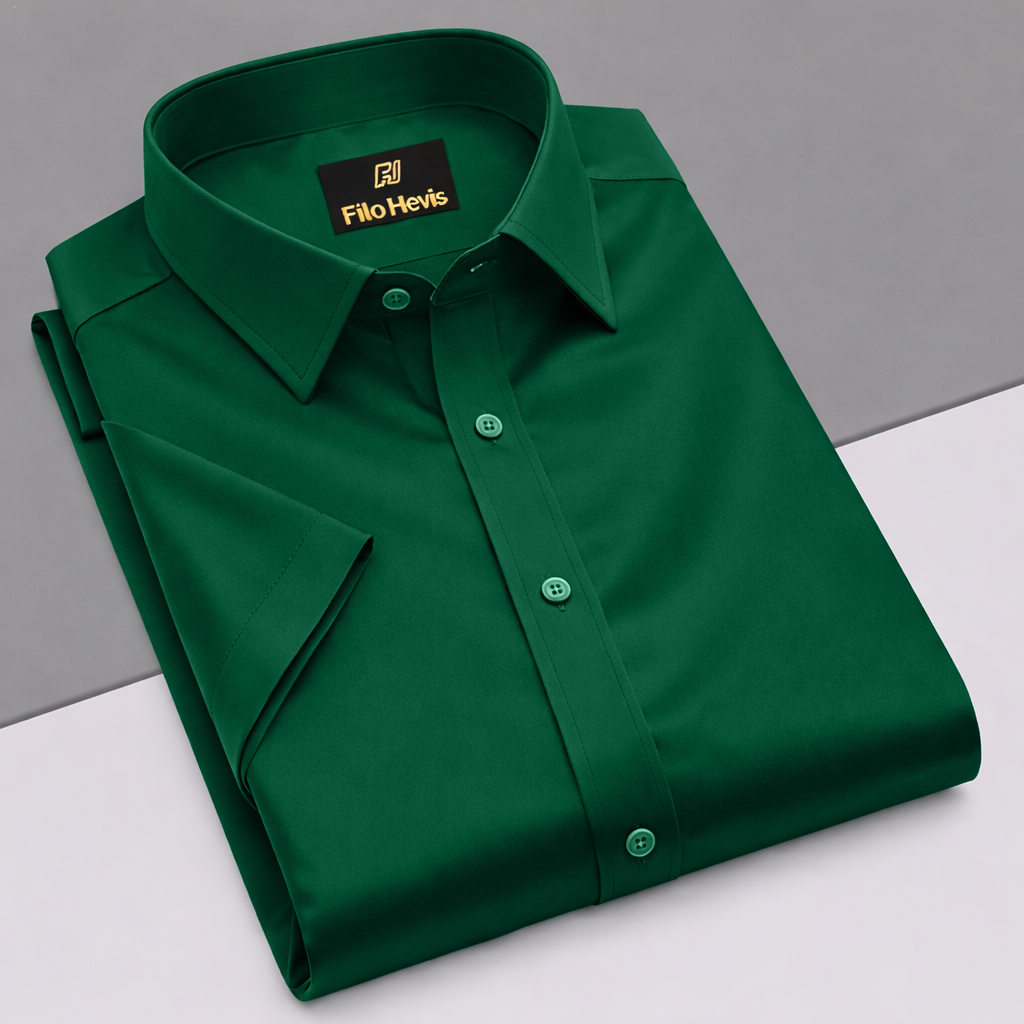 Men’s Satin Half Sleeve Formal Shirt – Premium Soft & Shiny Finish-Bottle Green