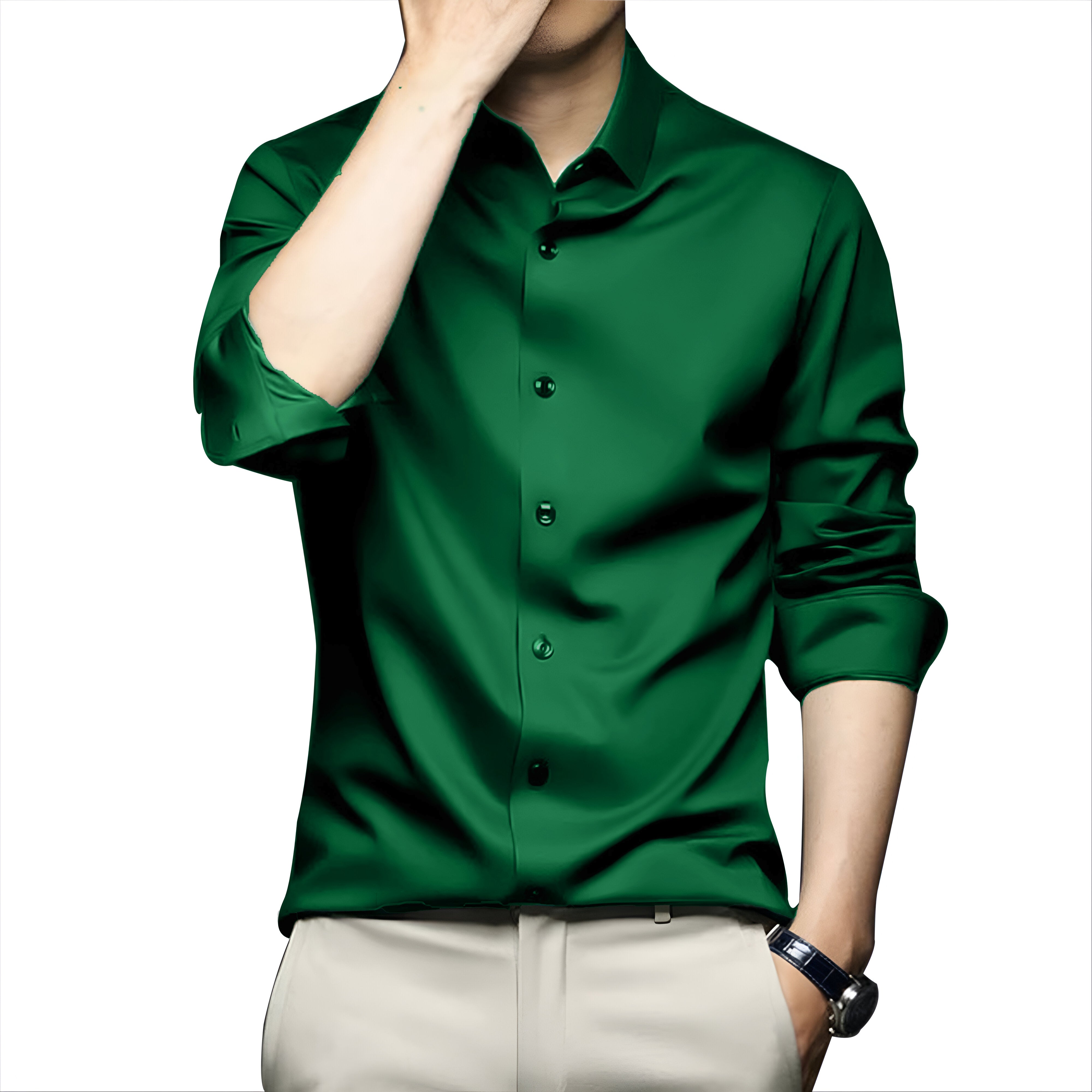 Poly Satin formal Shirt For Men-Bottle-Green