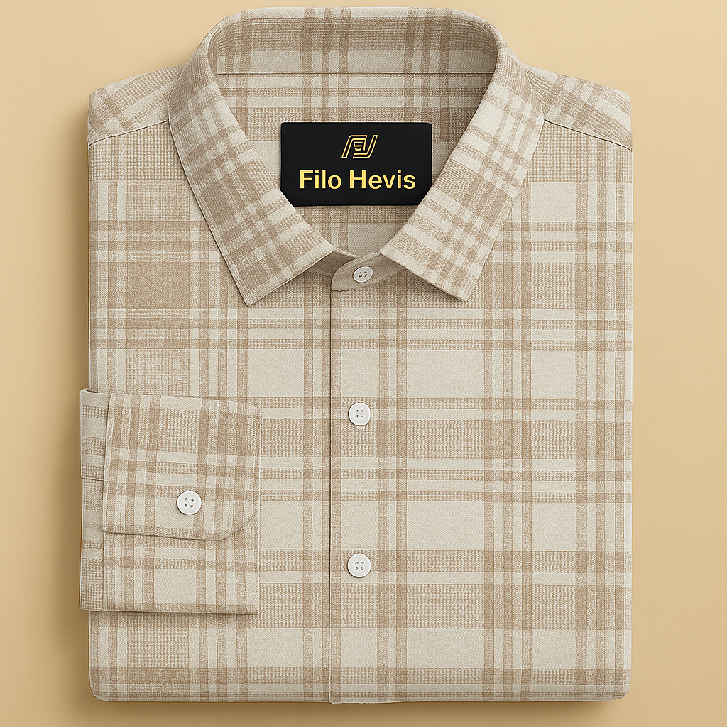 FORMAL COTTON CHECK SHIRTS FOR MEN - Light Brown Plaid (Long Sleeve)