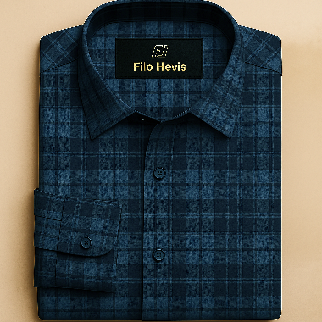 FORMAL COTTON CHECK SHIRTS FOR MEN - Blue Plaid (Long Sleeve)