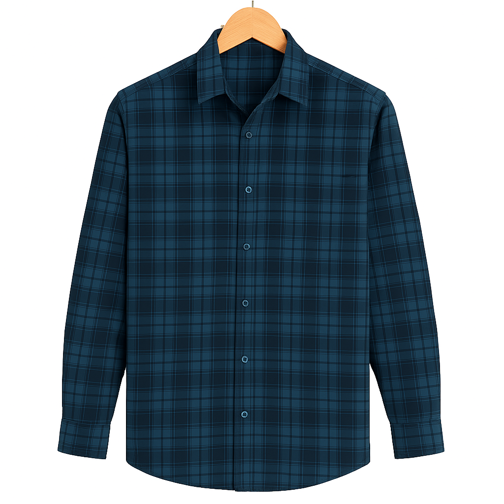 FORMAL COTTON CHECK SHIRTS FOR MEN - Blue Plaid (Long Sleeve)