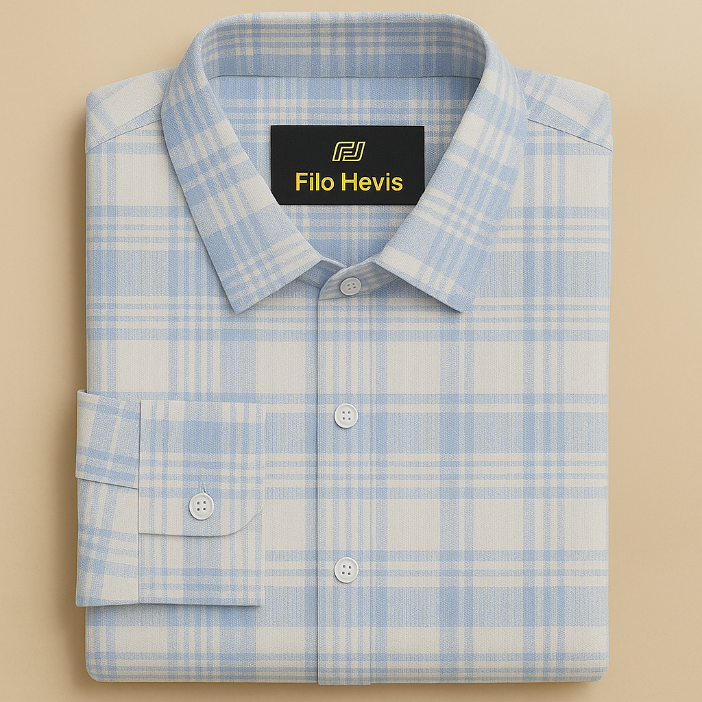 FORMAL COTTON CHECK SHIRTS FOR MEN - Sky Plaid (Long Sleeve)