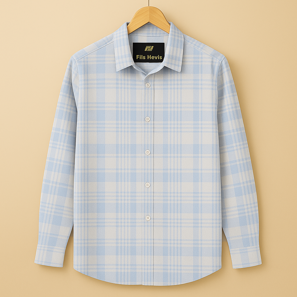 FORMAL COTTON CHECK SHIRTS FOR MEN - Sky Plaid (Long Sleeve)