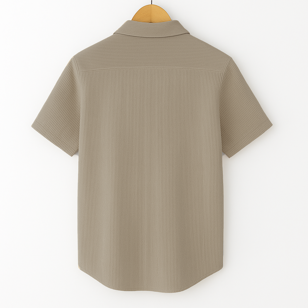 Corduroy Blend Half Sleeve Smart Casual Comfort Shirt For Men-Beige