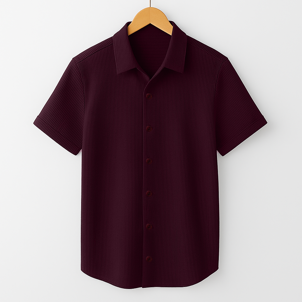 Corduroy Blend Half Sleeve Smart Casual Comfort Shirt For Men-Wine