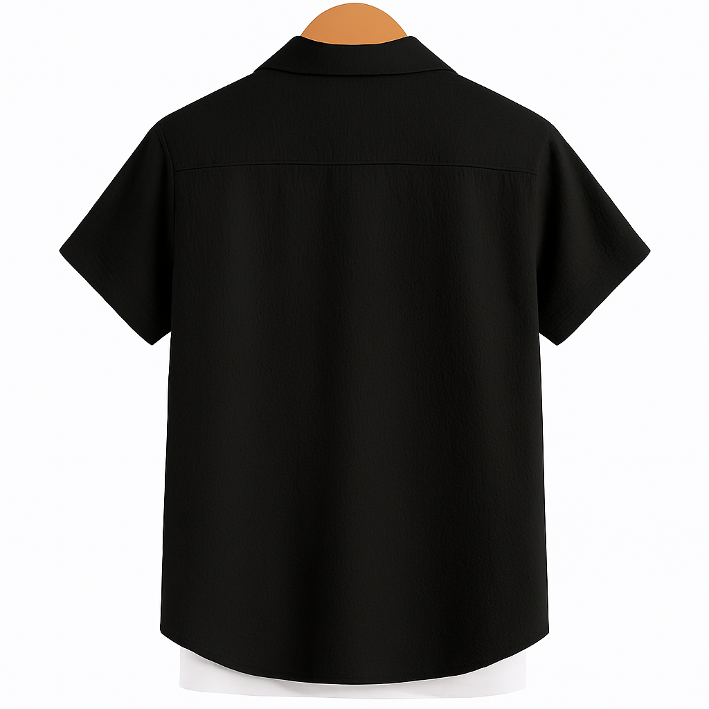 Men’s Black Poly-Cotton Casual Shirt | Short Sleeve | Summer Comfort