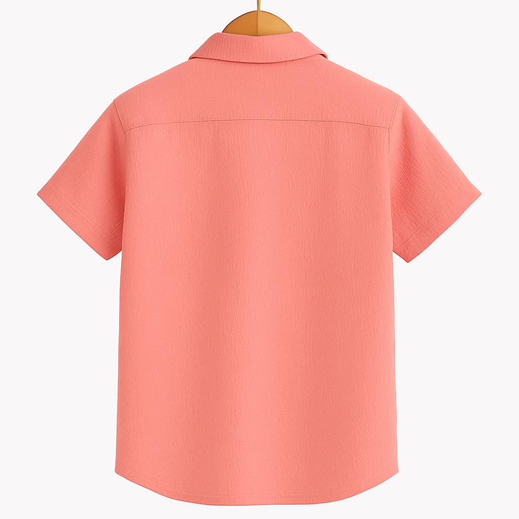 Men’s Peach Poly-Cotton Casual Shirt | Short Sleeve | Summer Comfort