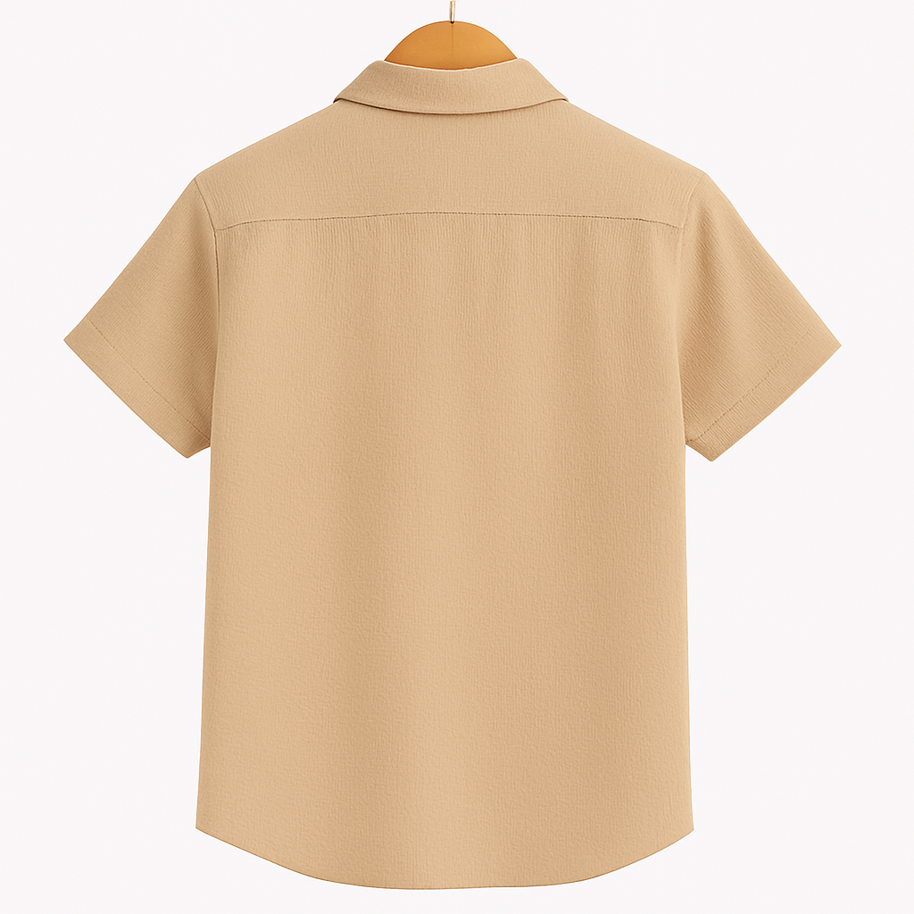 Men’s Beige Poly-Cotton Casual Shirt | Short Sleeve | Summer Comfort
