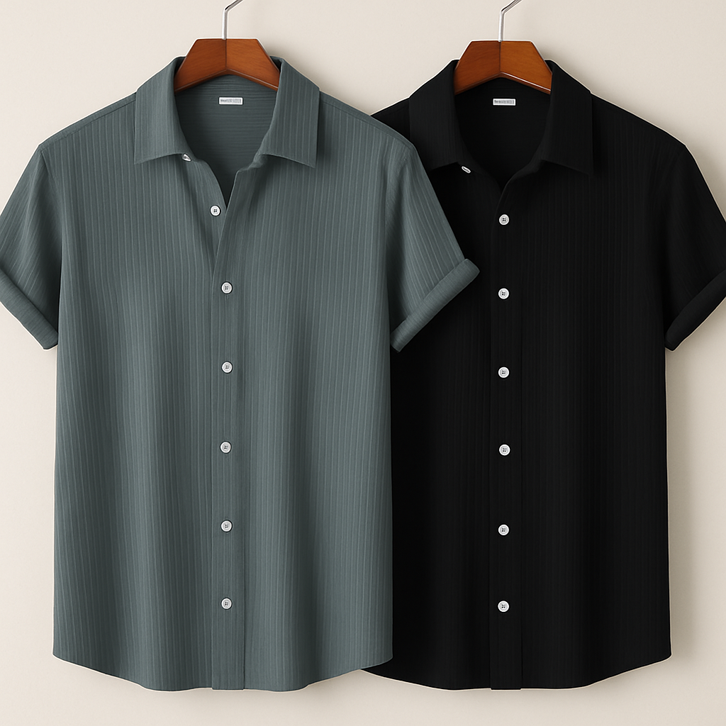 Black & Dark Grey Popcorn Texture Half Sleeve Shirt Combo