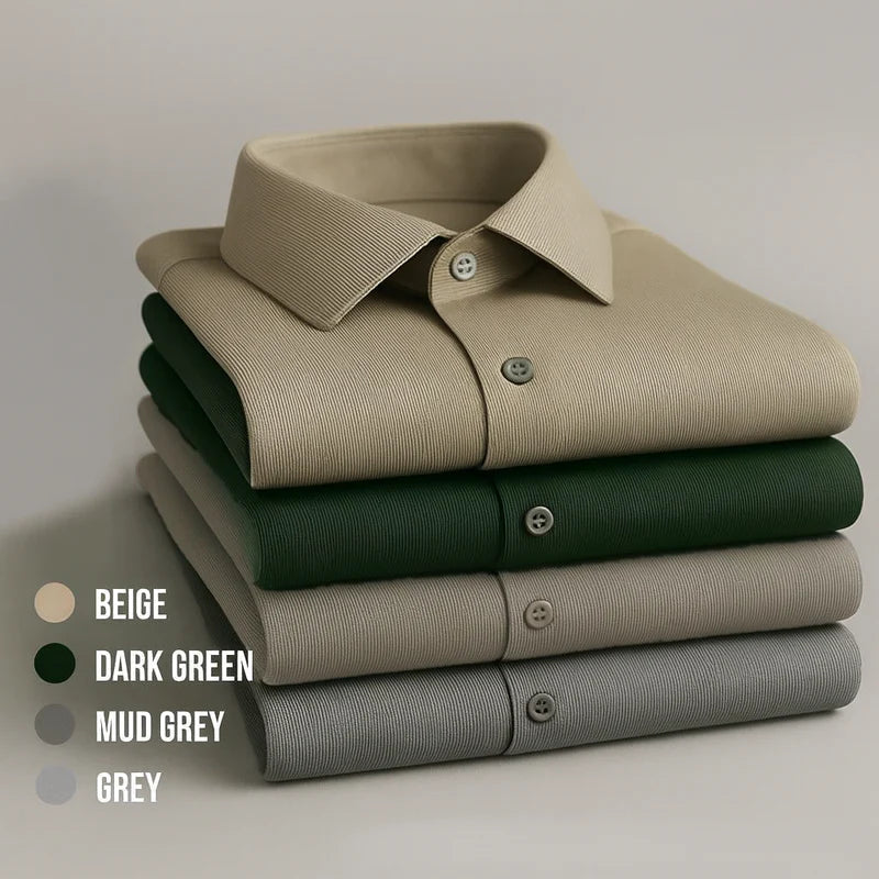 Fine-Ribbed Self-Structured Formal Shirt-DARK GREEN