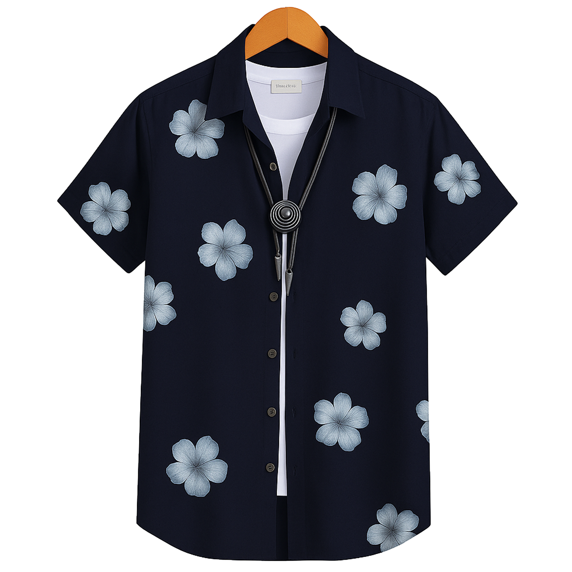 Navy Blue HALF CASUAL PRINTED COTTON SHIRT REGULAR FIT FOR MEN