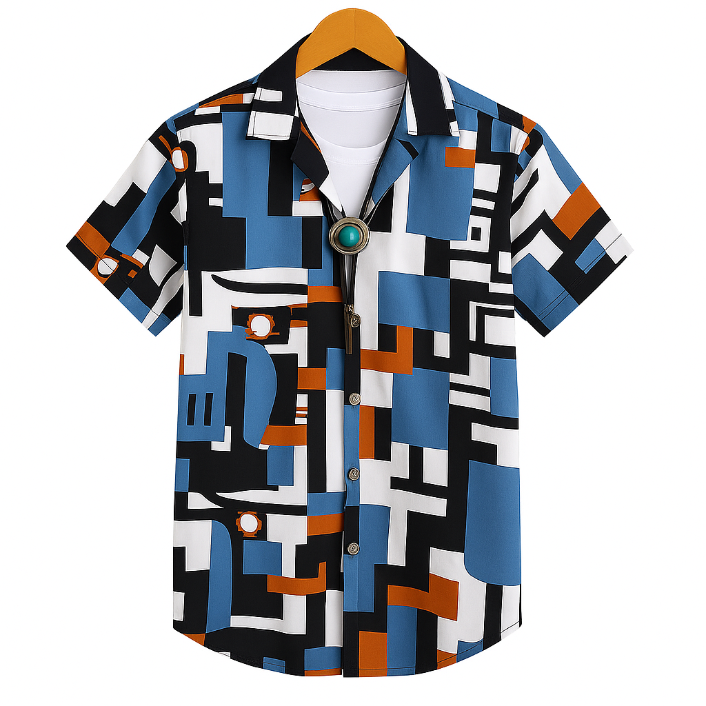BLUE HALF CASUAL PRINTED COTTON SHIRT REGULAR FIT FOR MEN