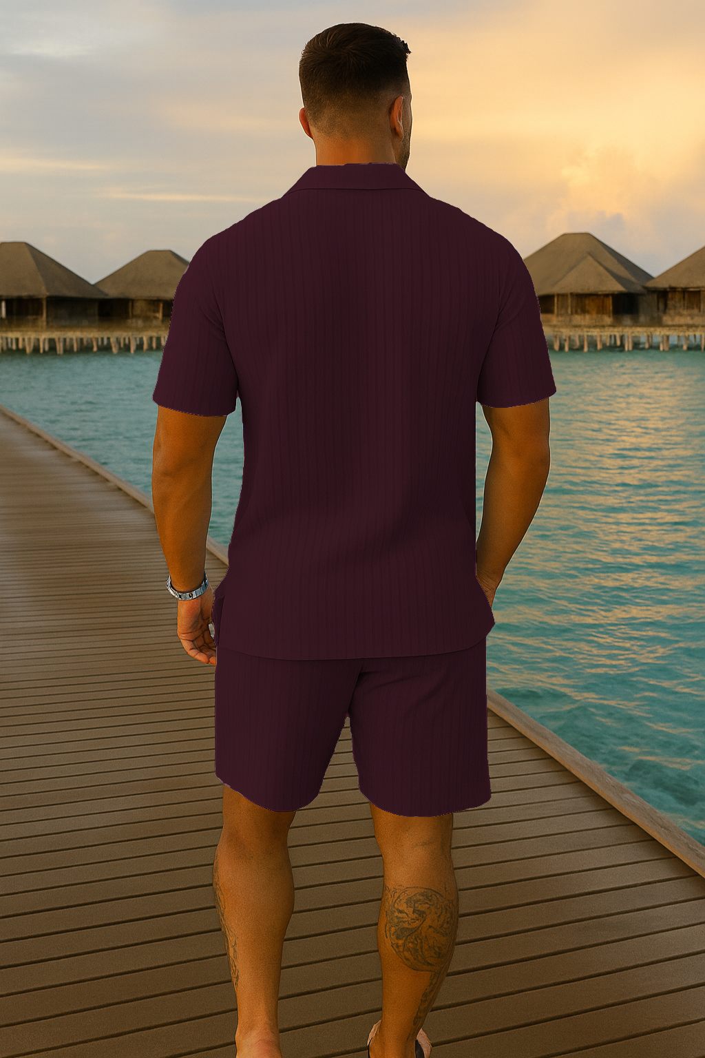 Men’s Premium Dark Maroon Summer Co-ord Set | Short Sleeve Shirt & Shorts