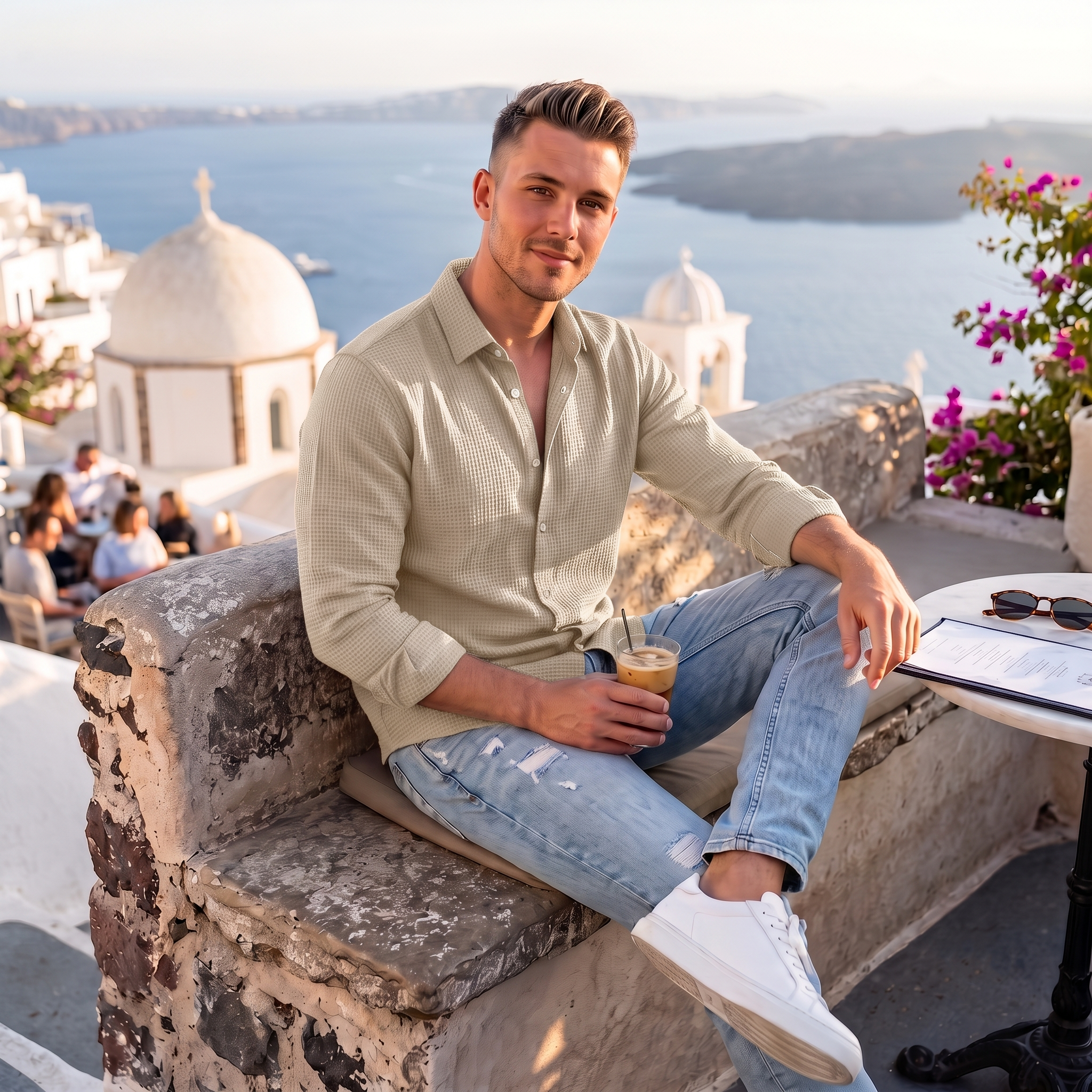Men's Full Sleeve Self Textured Shirt | Cream