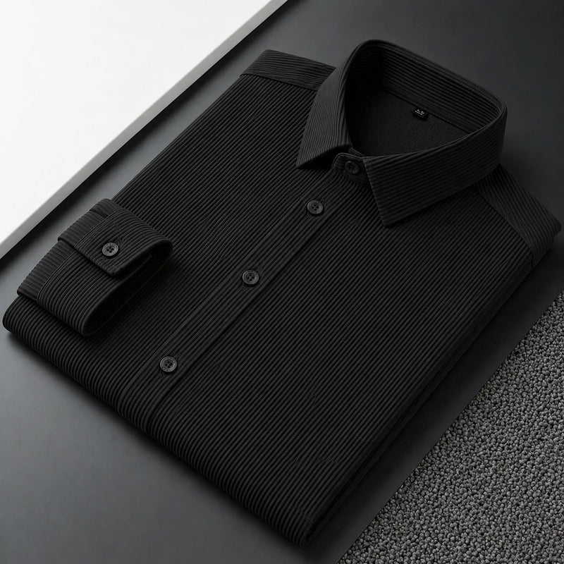 Corduroy Inspired Self-Cord Casual Shirts for Men Blended Fabric - Black
