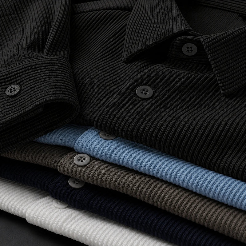 Corduroy Inspired Self-Cord Casual Shirts for Men Blended Fabric - Black