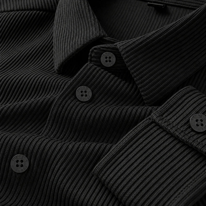 Corduroy Inspired Self-Cord Casual Shirts for Men Blended Fabric - Black