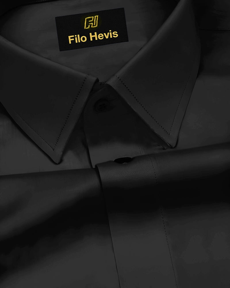 Platinum Cotton Satin Formal Shirt for Men - with Pocket | Black