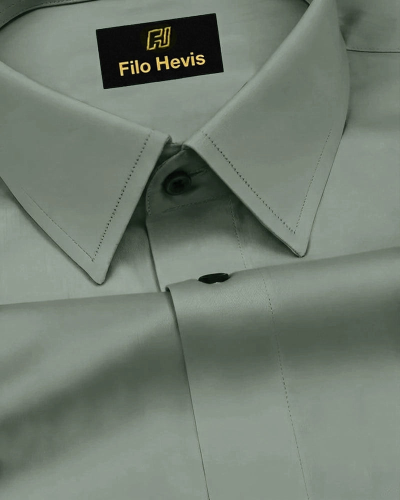 Platinum Cotton Satin Formal Shirt for Men - with Pocket | Pista Green