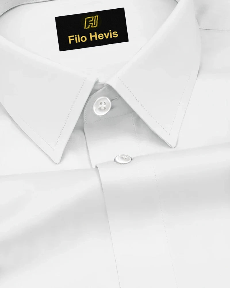 Platinum Cotton Satin Formal Shirt for Men - White (With White Button)
