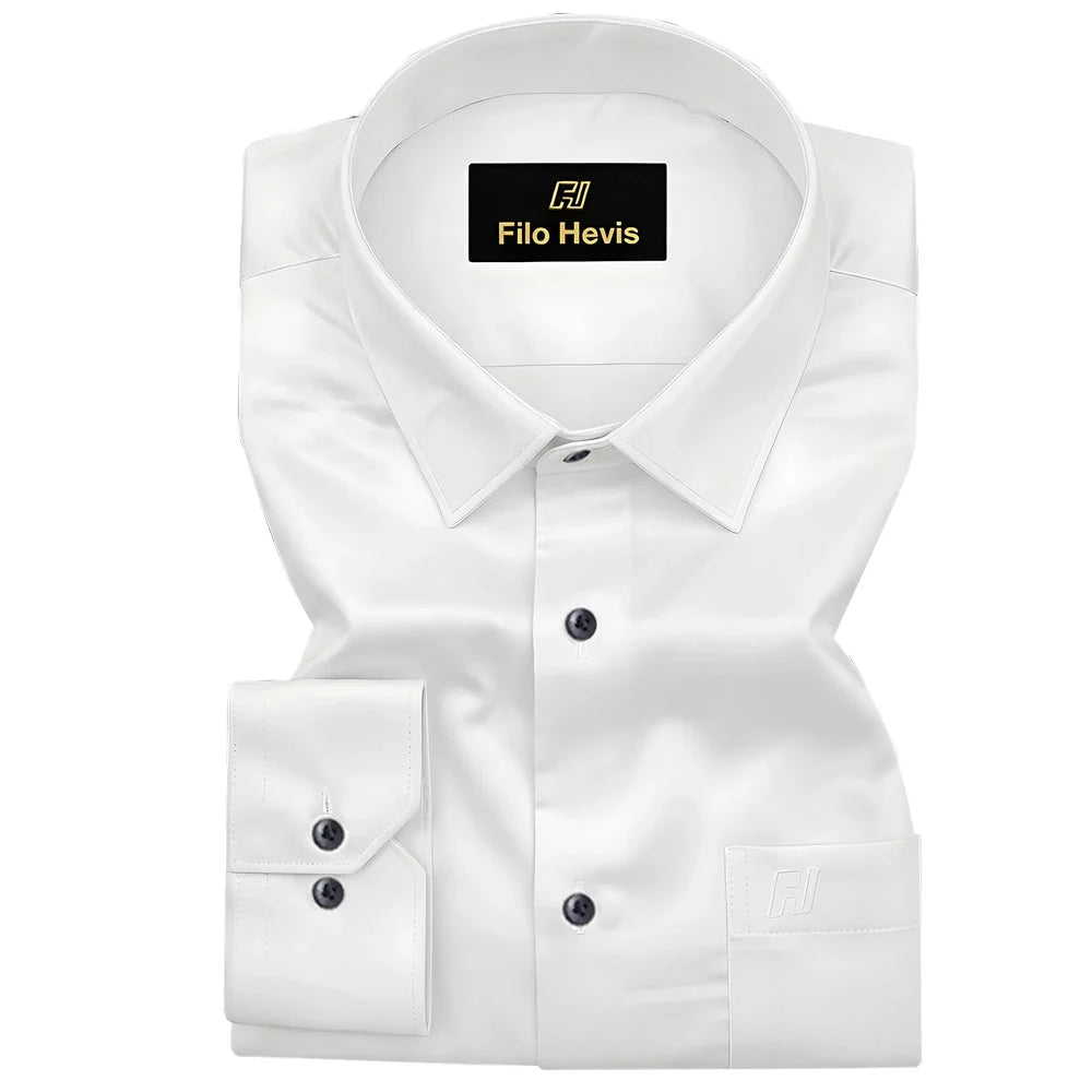 Platinum Cotton Satin Formal Shirt for Men - White Shirt (With Black Buttons) My Store