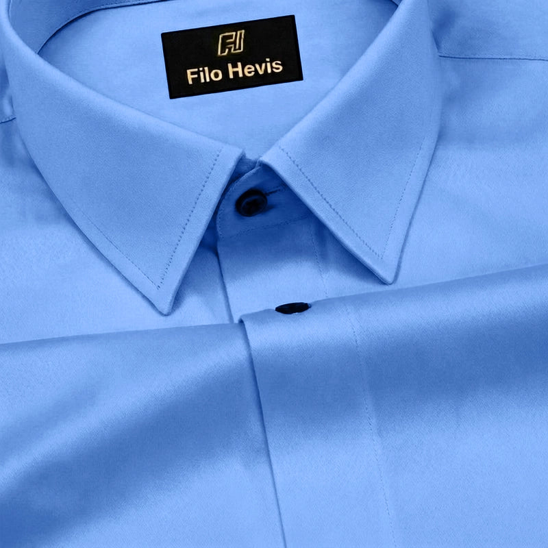 Platinum Cotton Satin Formal Shirt for Men - with Pocket | Sky Blue