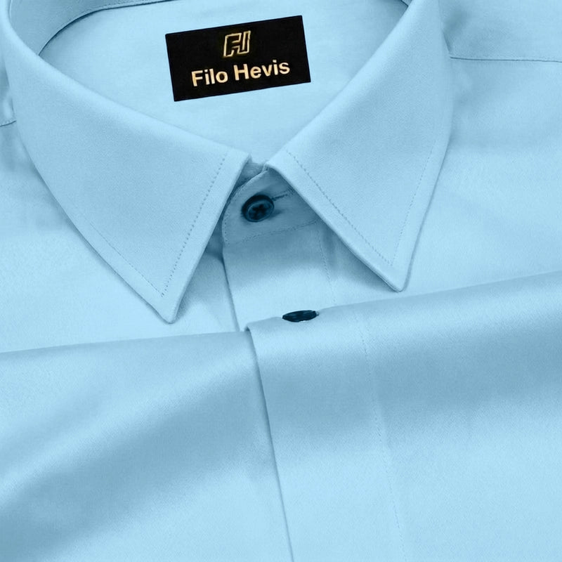 Platinum Cotton Satin Formal Shirt for Men - with Pocket | Sky Blue