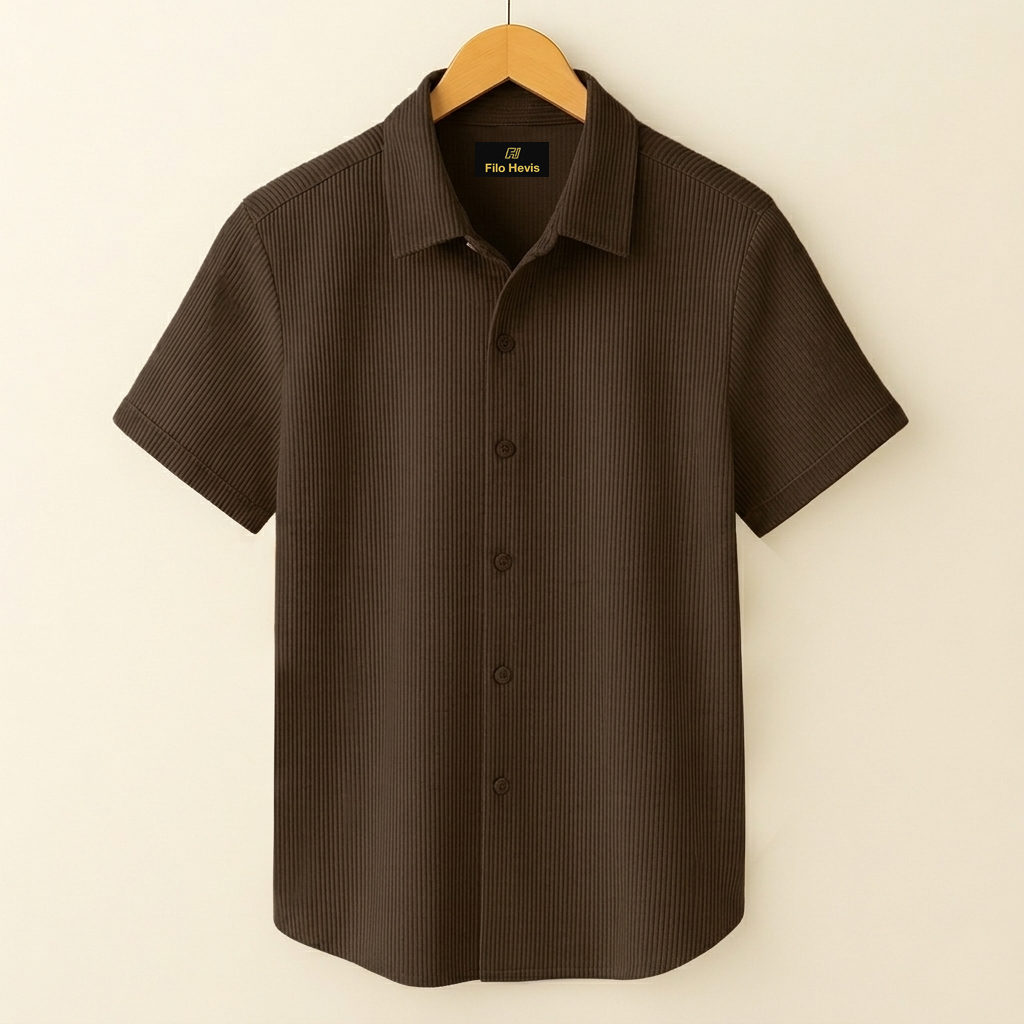 SELF-CORD CASUAL SHIRTS FOR MEN BLENDED FABRIC | Half Sleeves | Brown