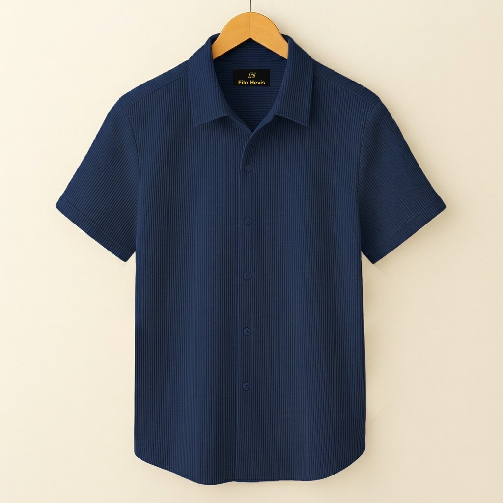 SELF-CORD CASUAL SHIRTS FOR MEN BLENDED FABRIC | Half Sleeves | Navy Blue
