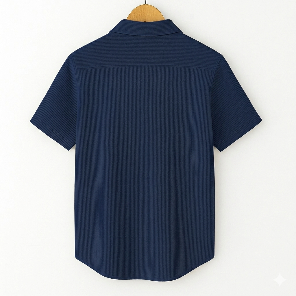 SELF-CORD CASUAL SHIRTS FOR MEN BLENDED FABRIC | Half Sleeves | Navy Blue