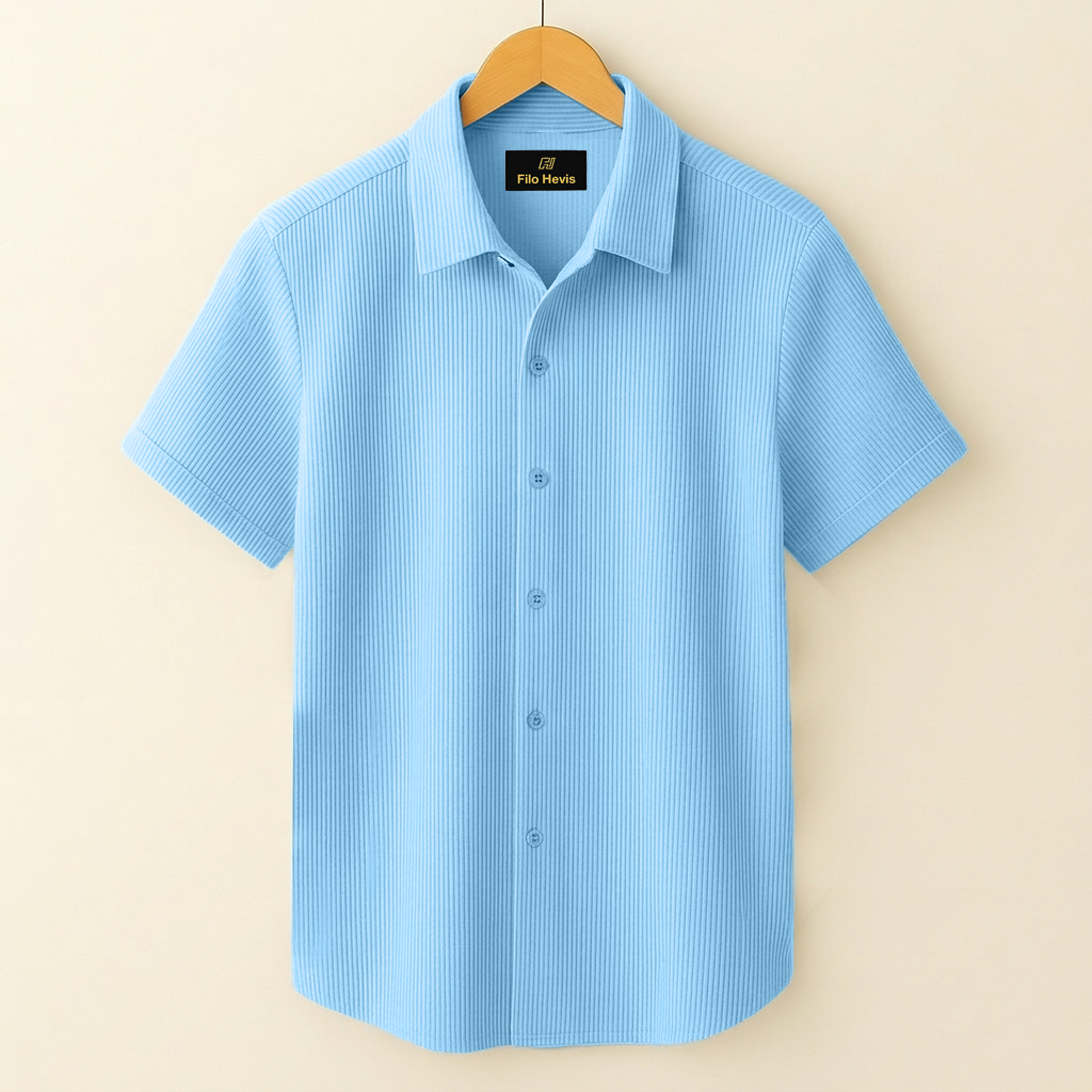 SELF-CORD CASUAL SHIRTS FOR MEN BLENDED FABRIC | Half Sleeves | Sky