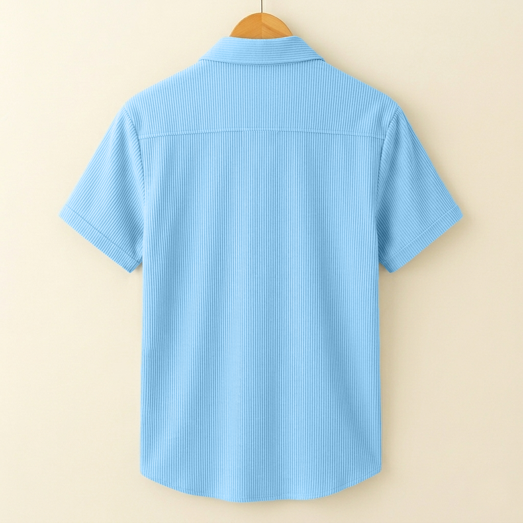 SELF-CORD CASUAL SHIRTS FOR MEN BLENDED FABRIC | Half Sleeves | Sky