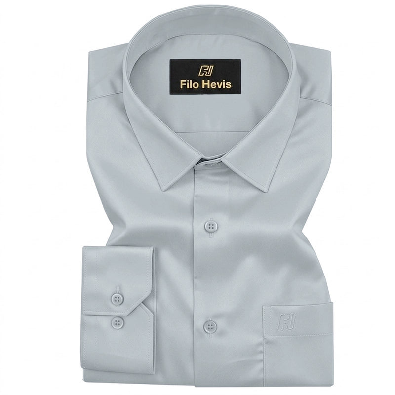 Platinum Cotton Satin Formal Shirt for Men - with Pocket | Grey