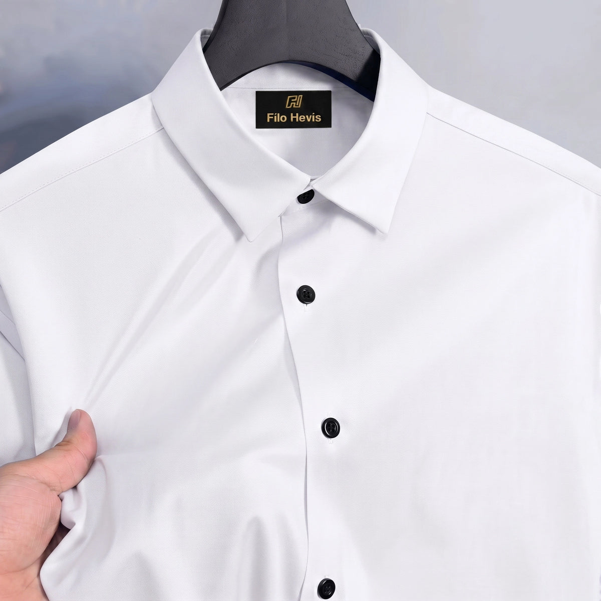 Anti Wrinkle Satin Lycra Formal Shirt (Imported Fabric)| White Shirt (With Black Buttons)