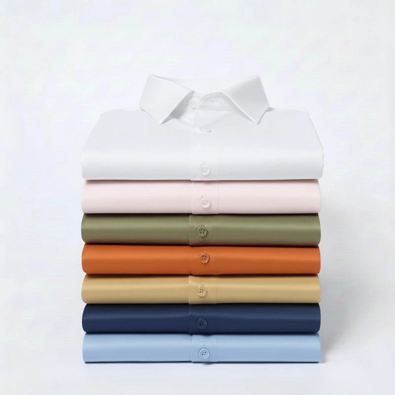 Anti Wrinkle Satin Lycra Formal Shirt (Imported Fabric)| White (With White Button)