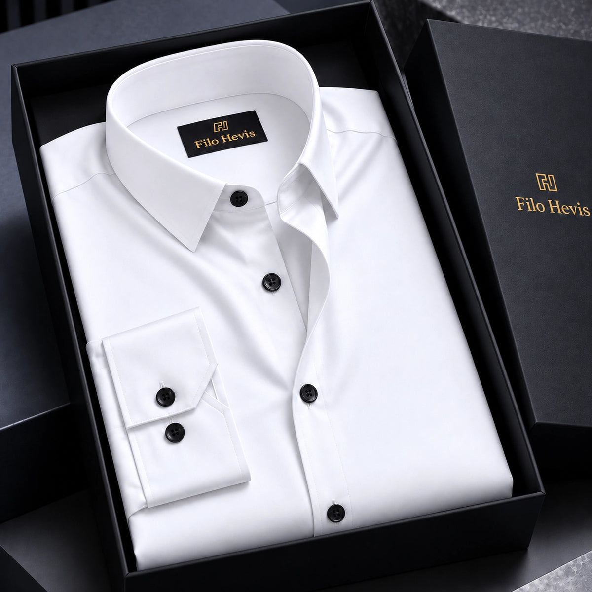 Anti Wrinkle Satin Lycra Formal Shirt (Imported Fabric)| White Shirt (With Black Buttons)
