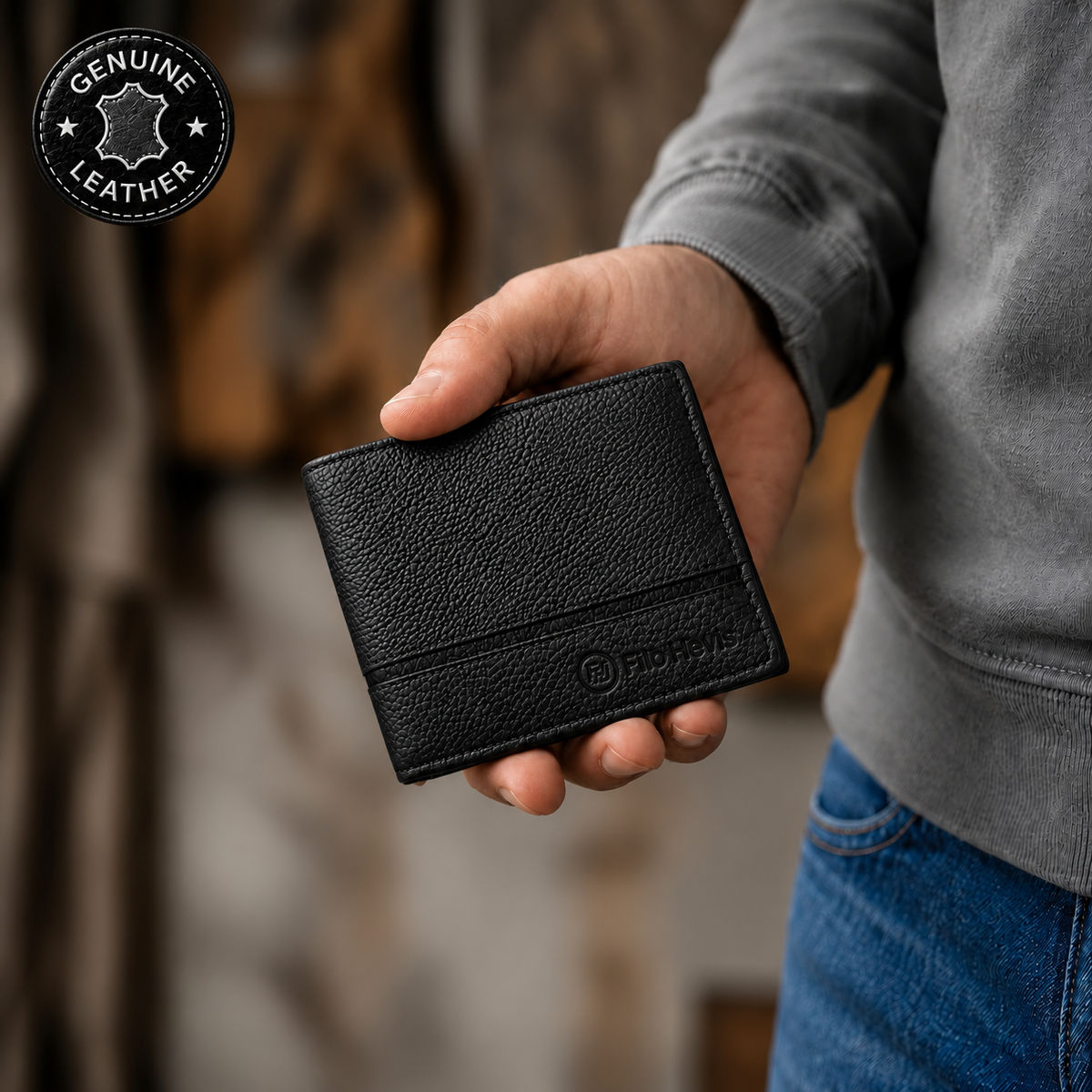 Black Textured Men's Wallet | Slim Bi-Fold Wallet with Coin Pocket