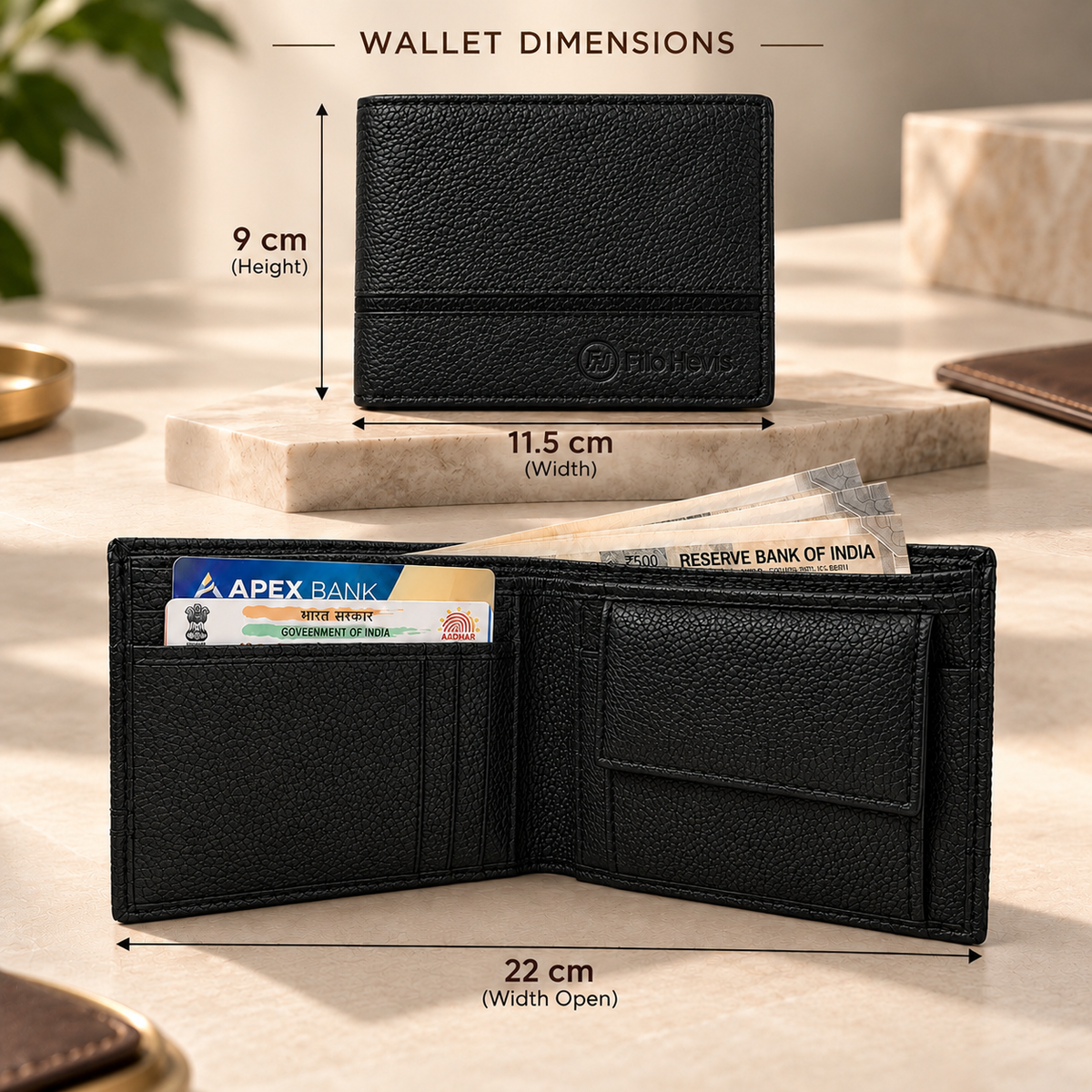 Black Textured Men's Wallet | Slim Bi-Fold Wallet with Coin Pocket