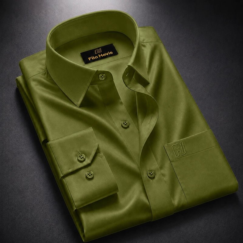 Cotton Satin Formal Shirt for Men - Regular Fit Full Sleeve | Light Mehndi
