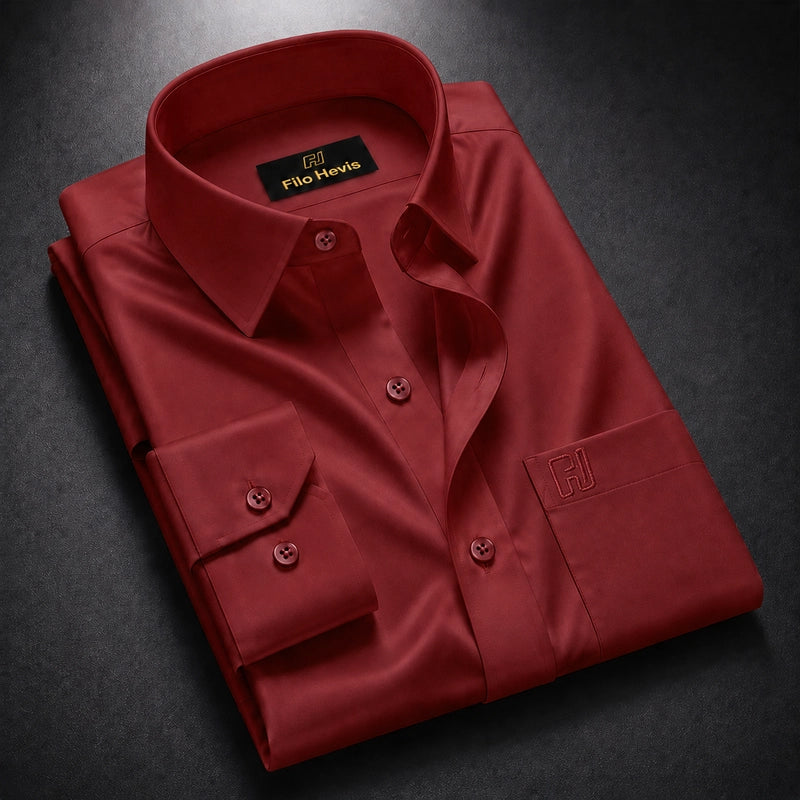 Cotton Satin Formal Shirt for Men - Regular Fit Full Sleeve | Maroon