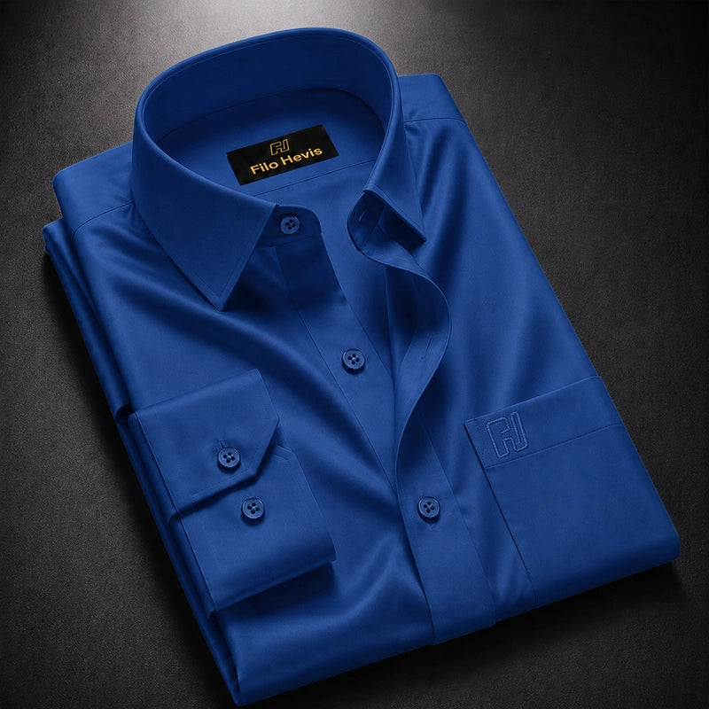 Cotton Satin Formal Shirt for Men - Regular Fit Full Sleeve | Royal Blue