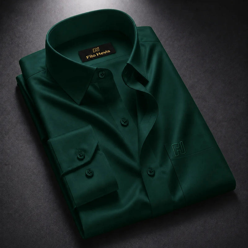 Cotton Satin Formal Shirt for Men - Regular Fit Full Sleeve | TEAL GREEN