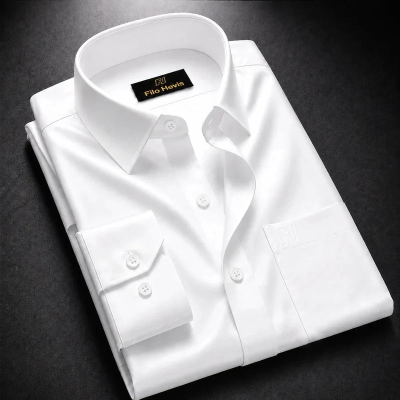 Cotton Satin Formal Shirt for Men - Regular Fit Full Sleeve | White My Store