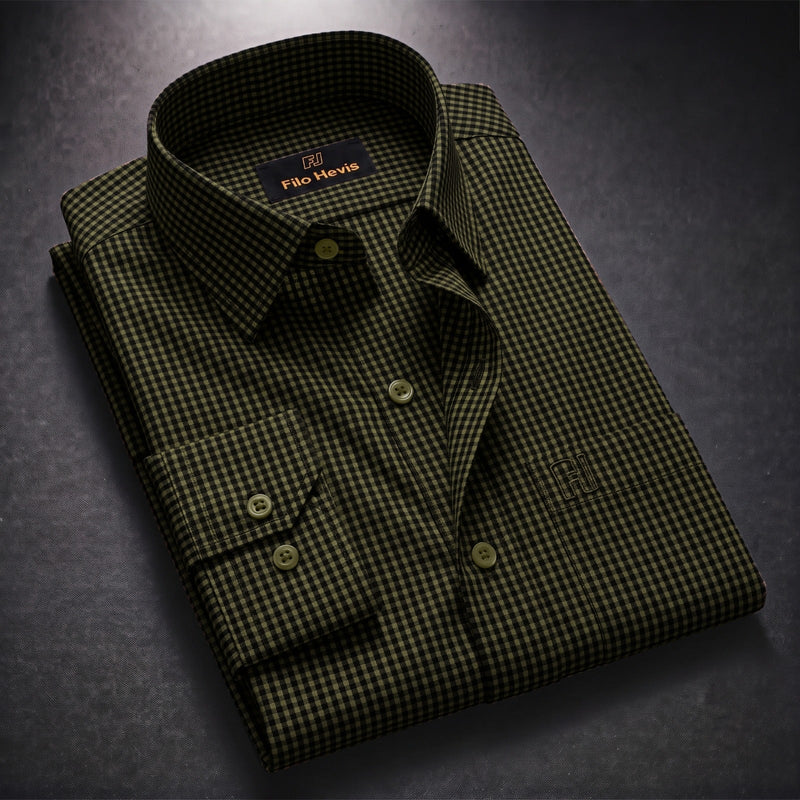 Cotton Check Shirt for Men |Slim fit | Olive-Green