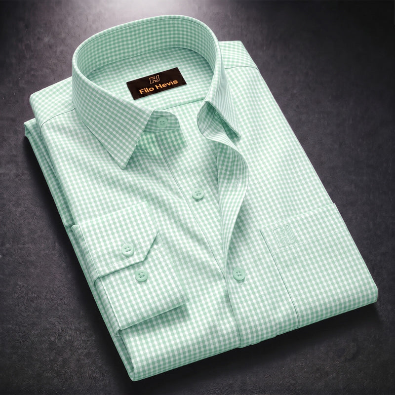 Cotton Check Shirt for Men |Slim fit | Pista-Green