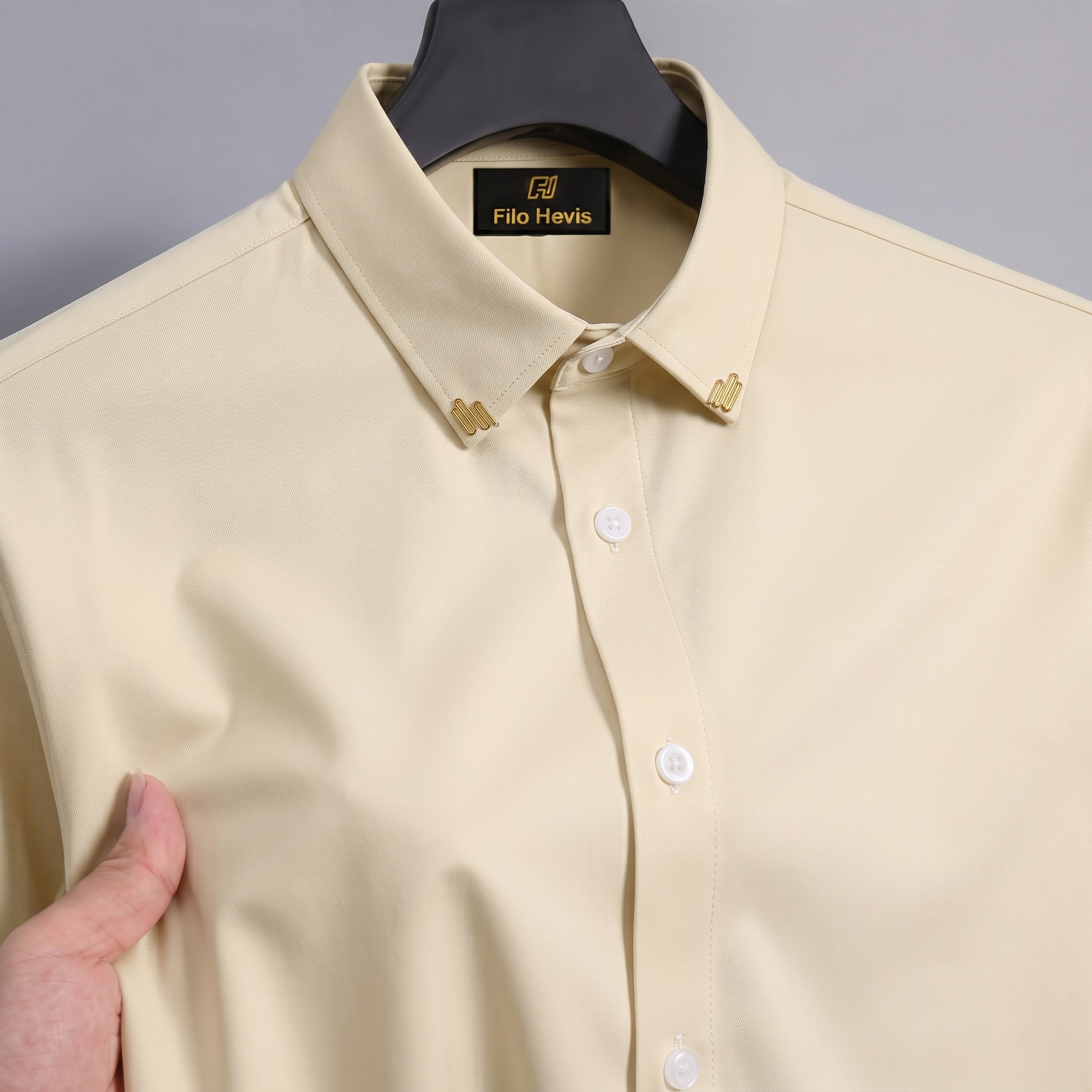 Men's Premium Stretch Formal Shirt with Silver Collar Pins | Wrinkle-Resistant | Party & Office Wear | Cream My Store