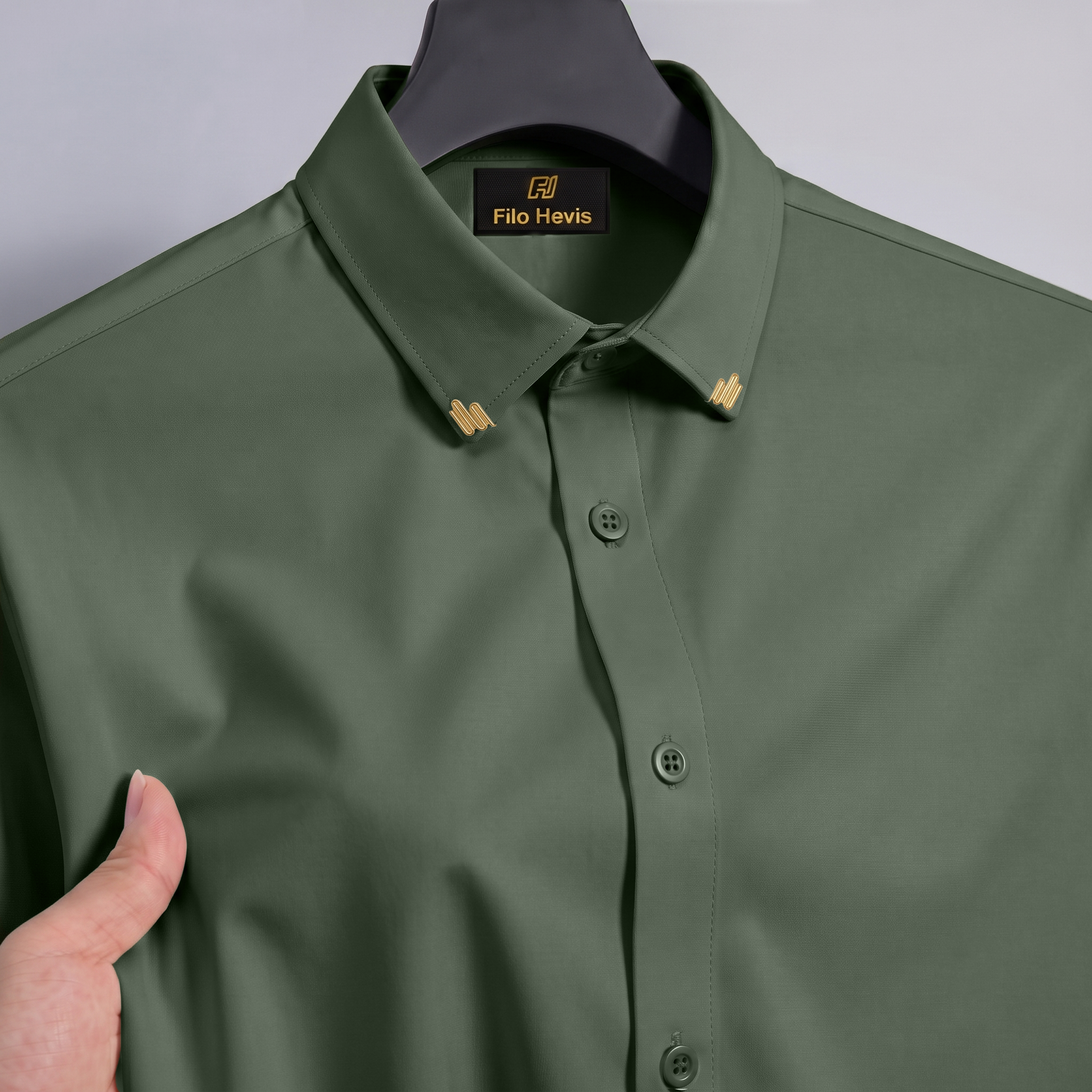 Men's Premium Stretch Formal Shirt with Gold Collar Pins | Wrinkle-Resistant | Party & Office Wear | Olive Green My Store