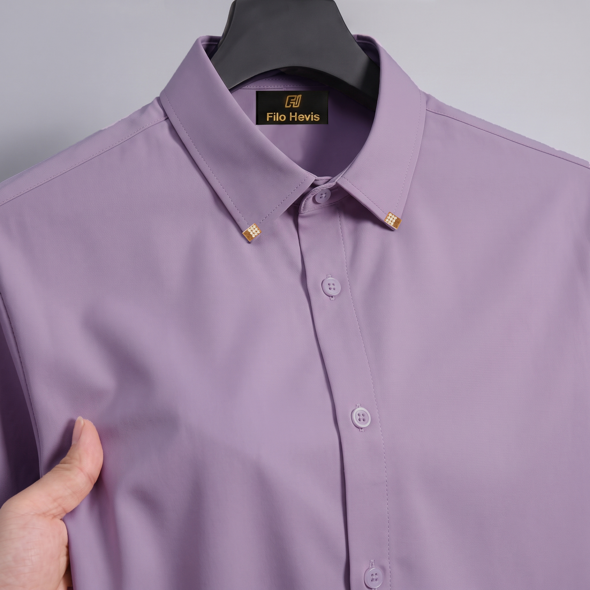 Men's Premium Luxury Formal Shirt with Crystal-Studded Collar Clips | Light-Onion My Store